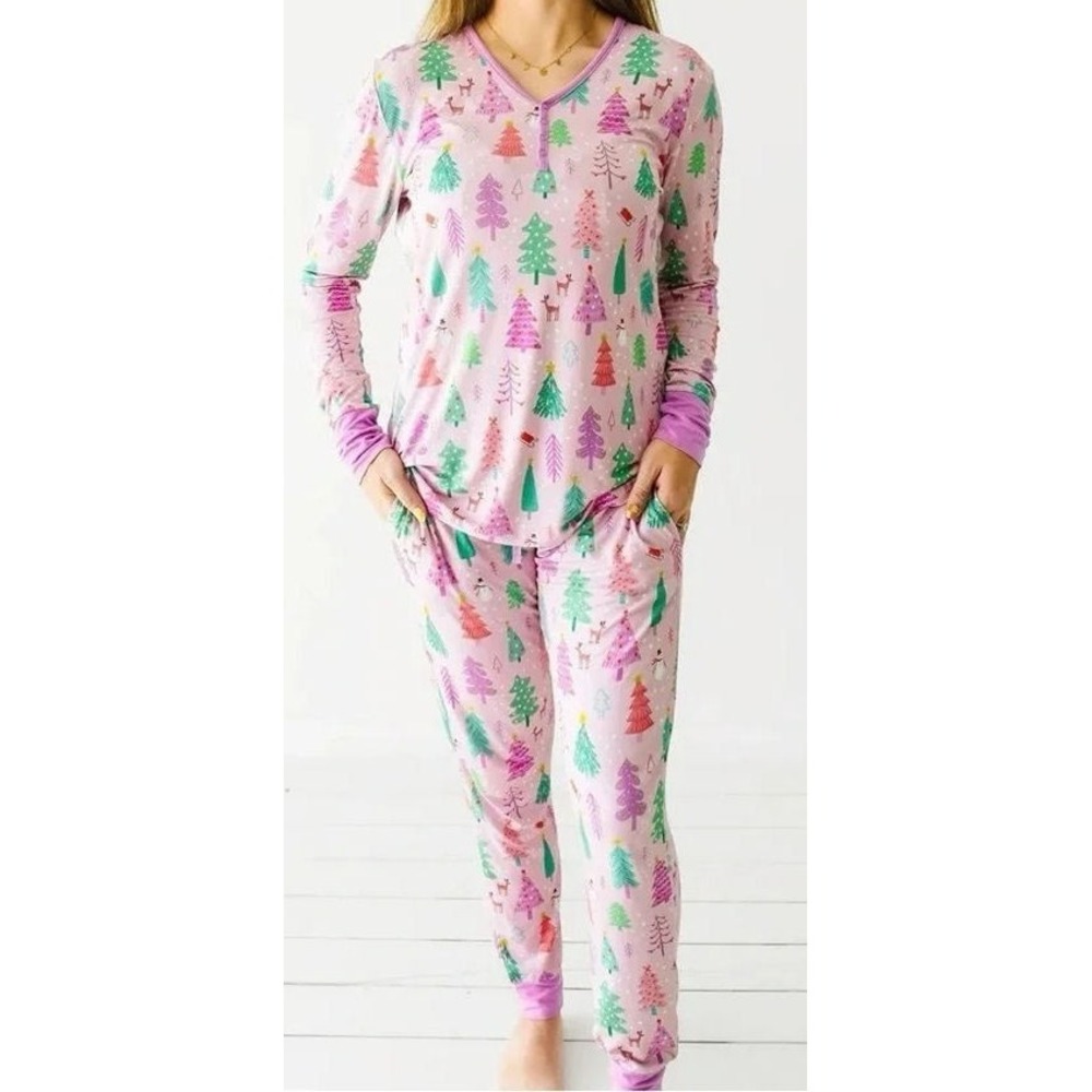 Little‎ Sleepies Women's Bamboo Merry & Bright Pink Christmas PJ Set - XS